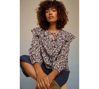 M&Co Women's Floral Print Tie Neck Blouse in Purple | Size: 16 M&Co Purple 16