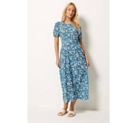 M&Co Women's Floral Short Sleeve Midi Dress in Blue | Size: 18