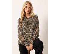 M&Co Women's Floral Tie Neck Blouse in Brown | Size: 10 M&Co Brown 10