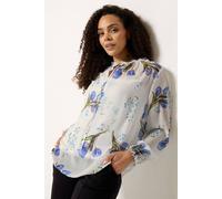 M&Co Women's Floral Tie Neck Blouse in Ivory | Size: 10 M&Co Ivory 10