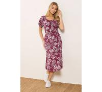 M&Co Berry Floral Tie Neck Cotton Midi Dress - Women's Red