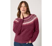 M&Co Women's Fluffy Fair Isle Jumper in Burgundy | Size: 10/12