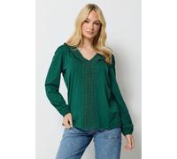 M&Co Women's Frill Detail Cotton Blouse in Dark Green | Size: 10