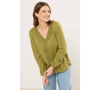 M&Co Women's Frill Detail Cotton Blouse in Green | Size: 12 M&Co Green 12