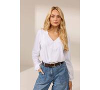 M&Co Women's Frill Detail Cotton Blouse in White | Size: 14