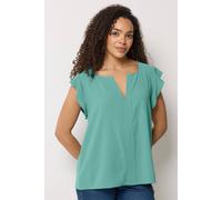 M&Co Women's Frill Sleeve Blouse in Turquoise | Size: 12 M&Co Turquoise 12
