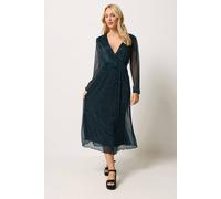 M&Co Women's Glitter Pleated Bow Waist Maxi Dress in Teal | Size: 16