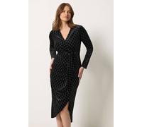 M&Co Women's Glitter Velvet Wrap Dress in Black | Size: 20