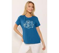 M&Co Women's Graphic Print Cotton T-Shirt in Blue | Size: 16 M&Co Blue 16