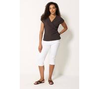 M&Co Women's Grown-On Sleeve Cotton Wrap Top in Chocolate | Size: 20 M&Co Chocolate 20