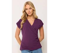 M&Co Women's Grown-On Sleeve Cotton Wrap Top in Plum | Size: 14 M&Co Plum 14
