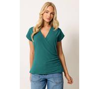 M&Co Women's Grown-On Sleeve Cotton Wrap Top in Teal | Size: 14 M&Co Teal 14