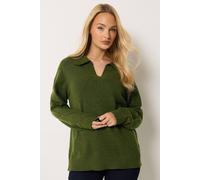 M&Co Women's Half Placket Collared Jumper in Dark Olive | Size: 18/20