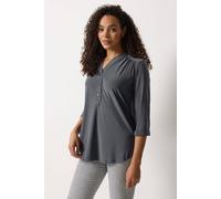 M&Co Women's Half Placket Collarless Shirt in Dark Grey | Size: 12 M&Co Dark Grey 12