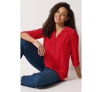 M&Co Women's Half Placket Collarless Shirt in Red | Size: 8 M&Co Red 8