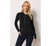 M&Co Women's Half Placket Jumper in Black | Size: 10/12