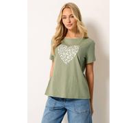 M&Co Women's Heart Print Cotton T-Shirt in Pale Green | Size: 16 M&Co Pale Green 16