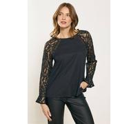 M&Co Women's Lace Flute Sleeve Blouse in Black | Size: 12