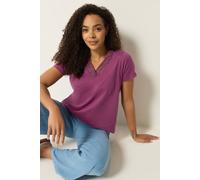 M&Co Women's Lace Trim V-Neck Cotton T-Shirt in Purple | Size: 20