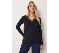 M&Co Women's Lace Trim V-Neck Jumper in Black | Size: 18/20