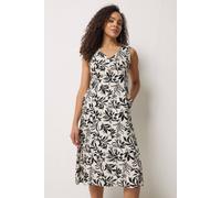 M&Co Women's Leaf Print Linen Midi Dress in Off-White | Size: 16 M&Co Off-White 16