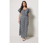 M&Co Women's Leaf Print Tie Neck Cotton Maxi Dress in Mid Navy | Size: 12 M&Co Mid Navy 12