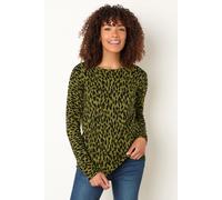 M&Co Women's Leopard Print Crew Neck Jumper in Green | Size: 10-12 M&Co Green 10-12