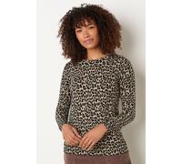 M&Co Women's Leopard Print Crew Neck Jumper in Light Brown | Size: 22-24 M&Co Light Brown 22-24