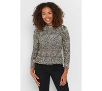 M&Co Women's Leopard Shirred Pelpum Top in Brown | Size: 16