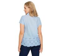 M&Co Womens Light Button Down Broderie Short Sleeve Shirt - Women's Blue