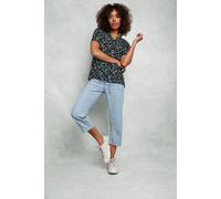 M&Co Women's Light Wash Drawstring Cropped Trousers in Light Blue | Size: 18