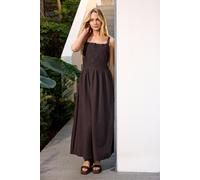 M&Co Women's Linen Embroidered Trim Maxi Dress in Chocolate | Size: 18 M&Co Chocolate 18