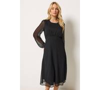 M&Co Women's Long Sleeve Chiffon Midi Dress in Black | Size: 16