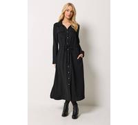 M&Co Women's Long Sleeve Utility Shirt Dress in Black | Size: 14