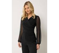 M&Co Women's Mesh Long Sleeve Wrap Top in Black | Size: 10