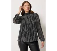 M&Co Women's Metallic Abstract High Neck Top in Black | Size: 14
