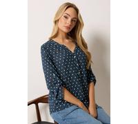 M&Co Women's Notch Neck Dobby Shirt in Mid Navy | Size: 18 M&Co Mid Navy 18