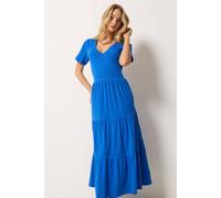 M&Co Women's Notch Neck Tiered Cotton Maxi Dress in Cobalt | Size: 16 M&Co Cobalt 16