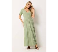 M&Co Women's Notch Neck Tiered Cotton Maxi Dress in Light Green | Size: 14