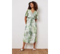 M&Co Women's Palm Print Twist Midi Dress in Green | Size: 12 M&Co Green 12