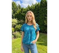 M&Co Women's Patchwork Cotton Scoop Neck Top in Blue | Size: 16 M&Co Blue 16