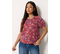 M&Co Women's Petite Abstract Print Scoop Neck Top in Dark Red | Size: 16 M&Co Dark Red 16