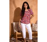 M&Co Women's Petite Abstract Print Scoop Neck Top in Dark Red | Size: 8 M&Co Dark Red 8