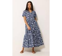 M&Co Women's Petite Abstract Print Tiered Maxi Dress in Mid Navy | Size: 14 M&Co Mid Navy 14