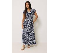 M&Co Women's Petite Abstract Print V-Neck Dress in Dark Navy | Size: 8