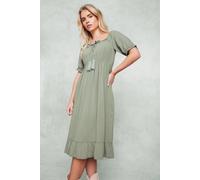 M&co Petite Acid Wash Tassel Smock Dress In Light Green Light Green 16