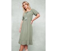 M&Co Women's Petite Acid Wash Tassel Smock Dress in Light Green | Size: 18 M&Co Light Green 18