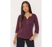 M&Co Women's Petite Animal Print Cotton Henley Top in Purple | Size: 10