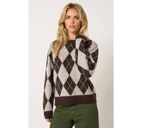 M&Co Women's Petite Argyle Jumper in Chocolate | Size: 8/10