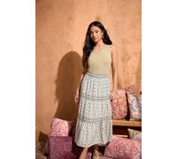 M&Co Women's Petite Aztec Tiered Maxi Skirt in Off White | Size: 16